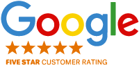 Google logo with 5 star customer ratings