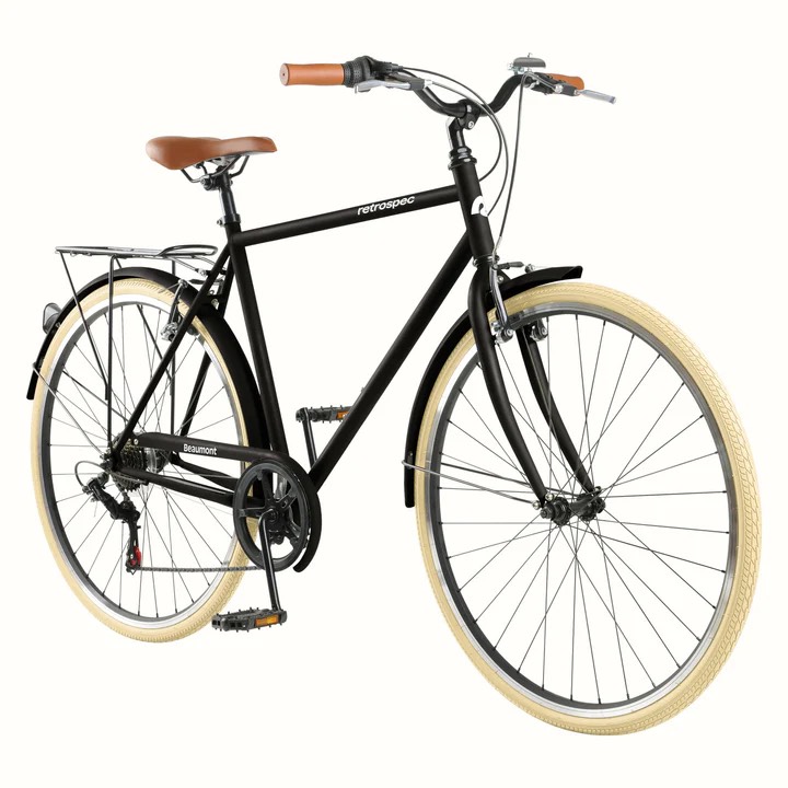 Black, straight bar bicycle
